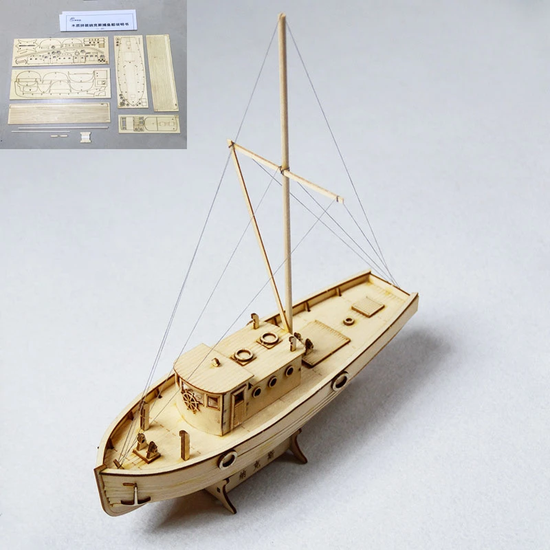 1/30 DIY Model perahu layar kayu NXOS Kit perakitan perahu pancing mainan Puzzle Model perahu layar hadiah mainan anak-anak