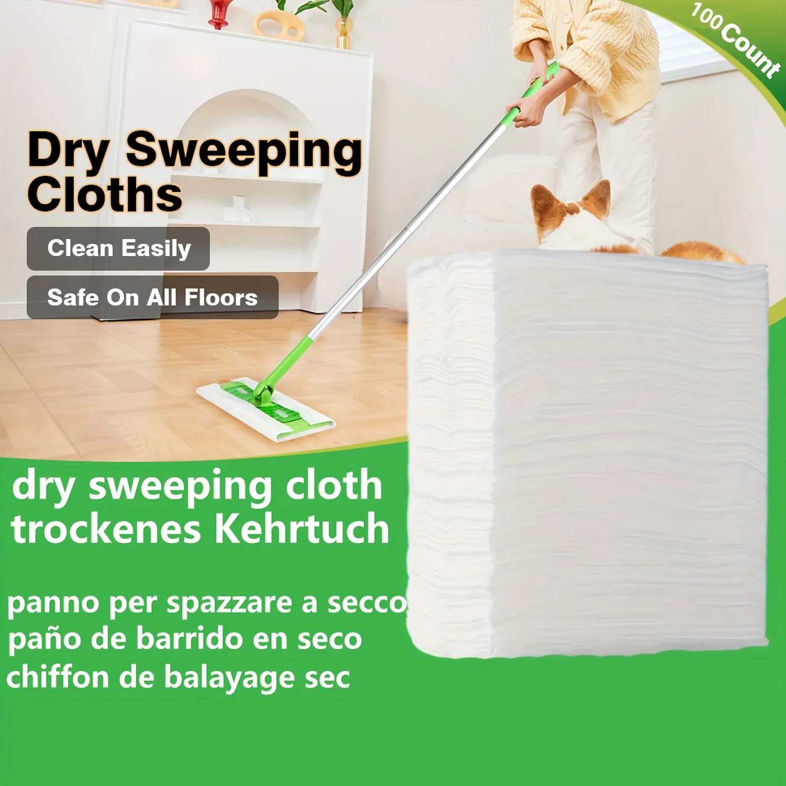 100-Piece Disposable Dry Sweep Mop Pads, 11.4 X 7.9 Inches - Perfect For Dusting & Floor Cleaning (Mop Not Included)