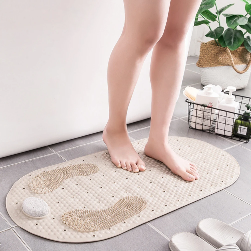 

1pc Anti-Slip Shower Massager Mat Suction Cups Durable Tpe Floor Pad Bathroom Anti-Slip Floor Mat Massage Light Brown