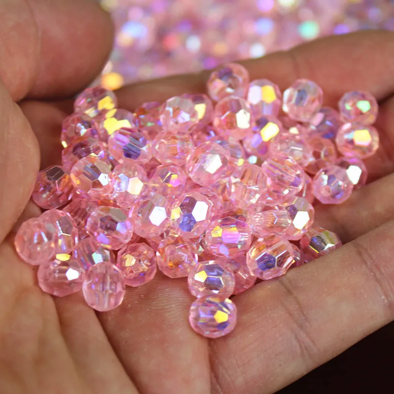 500Pcs 6/8/10mm Pink Transparent Bead AB Angle Bead DIY Crafts String Loose Bead Necklace Earrings Bracelet Knitting Ornament