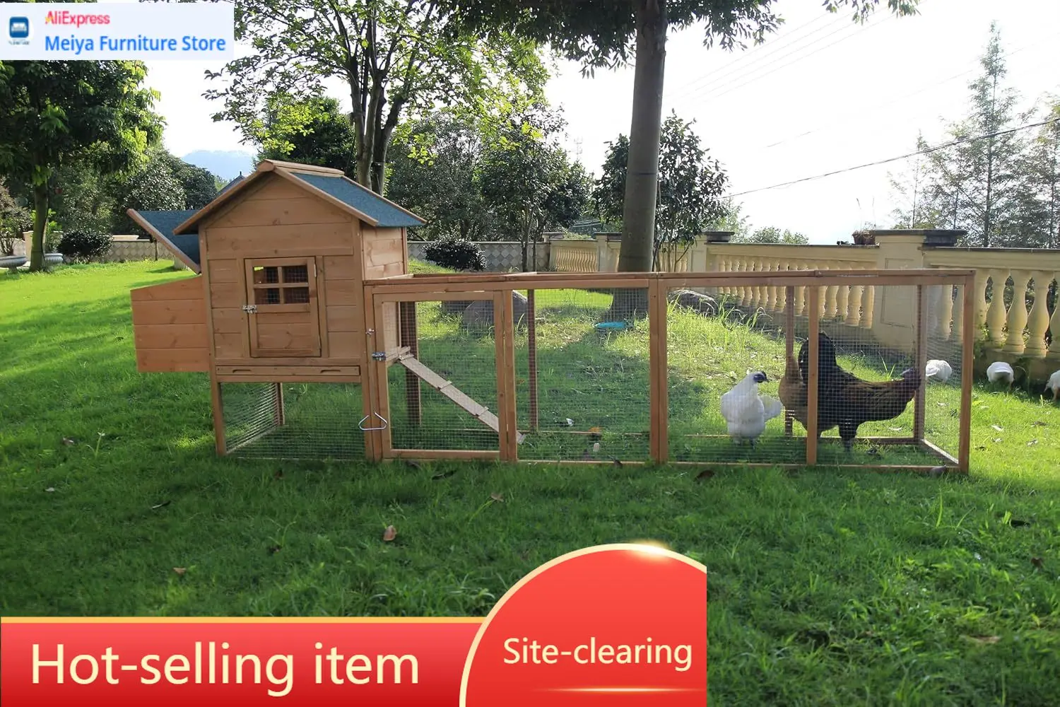 

Деревянный курятник-птичник с вольером, гнездовым ящиком, пандусом, проволочной сеткой, асфальтовой крышей, водонепроницаемый
