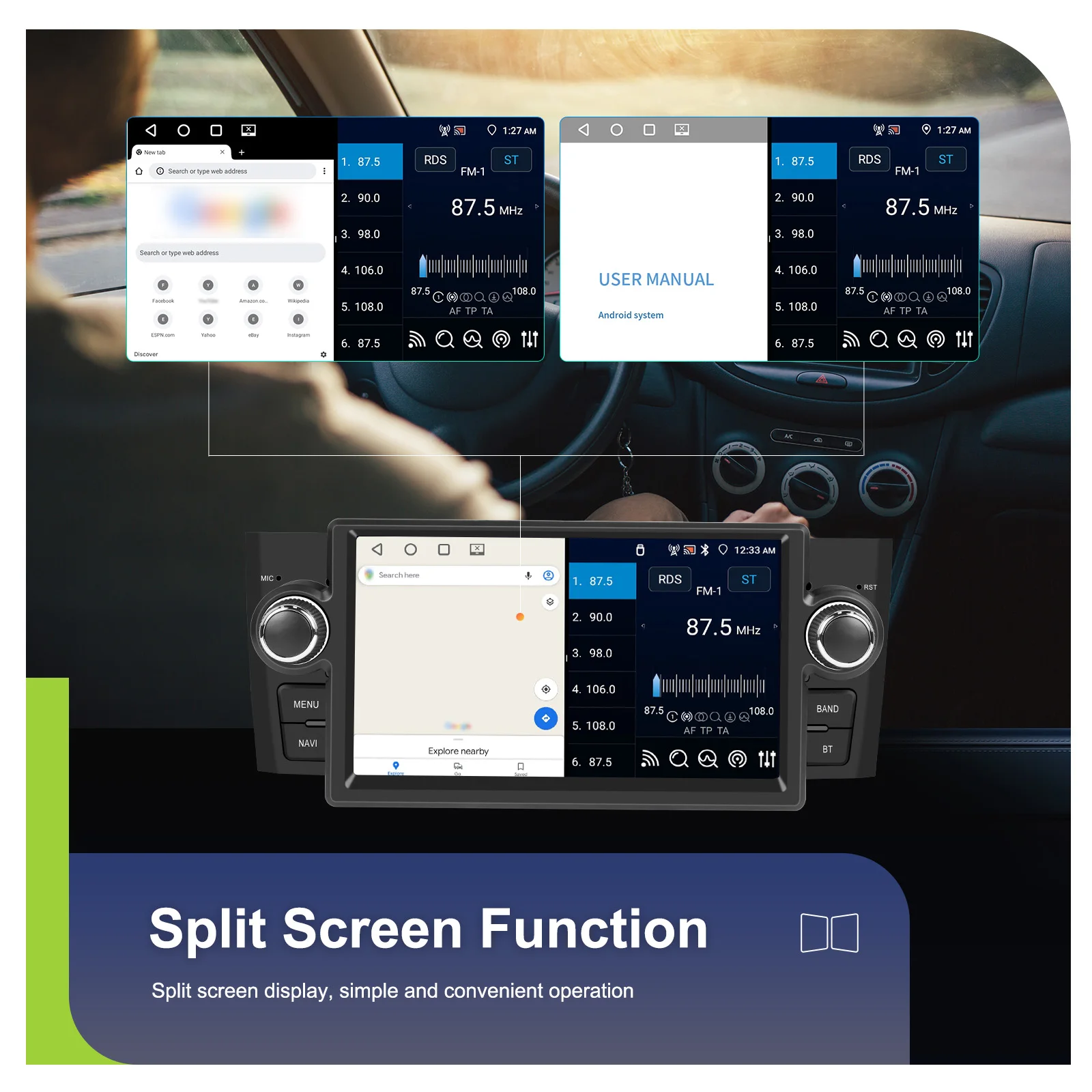 Podofo 1Din Android 4+64G Autoradio für FIAT Punto 05-09/Linea 07-11 Carplay Android Auto GPS WIFI Mirror Link Auto-Audio-Stereoanlage – Detail 19