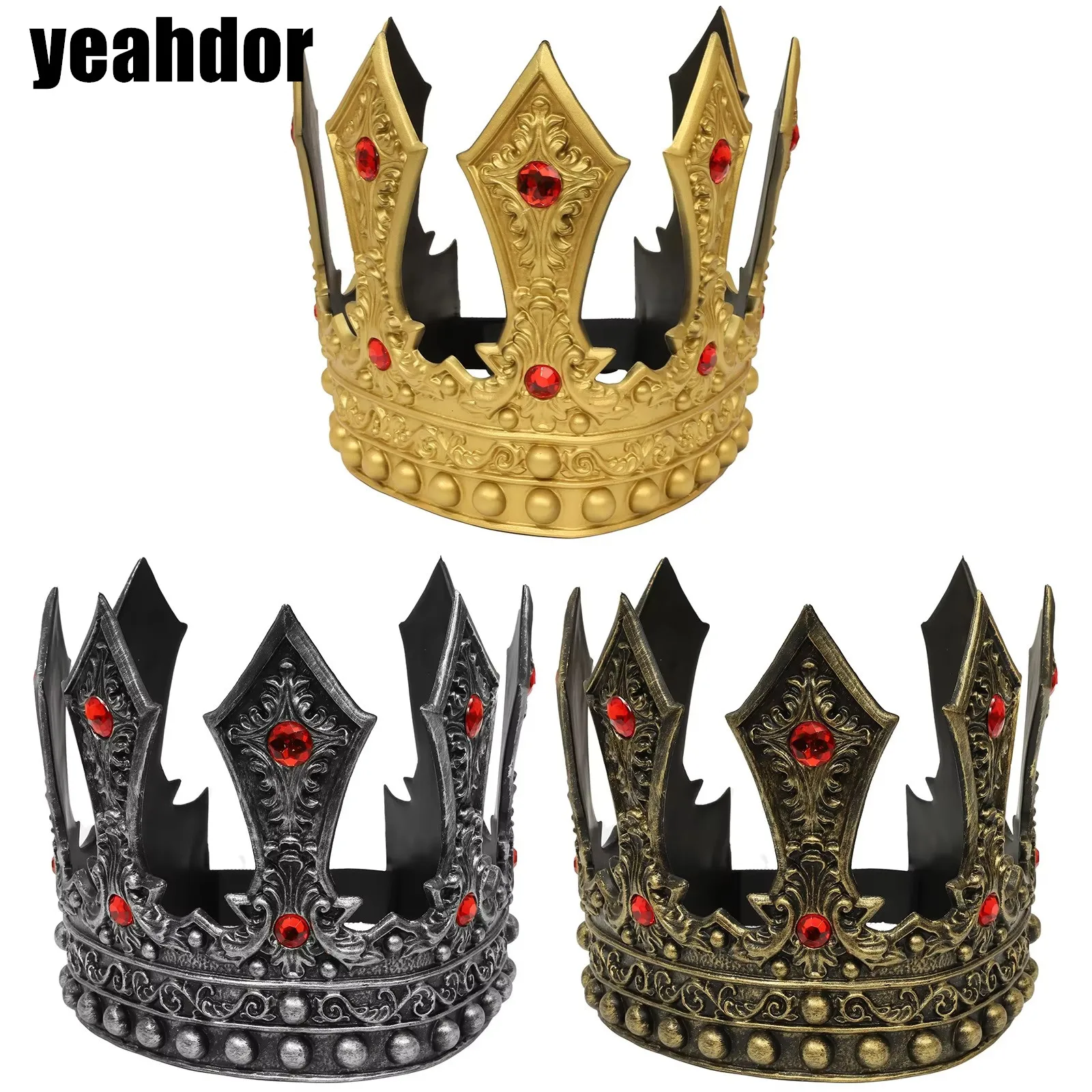 

Men Retro Vintage Royal Crown Luxury Self-adhesive Adjustable Crown Headwear for Stage Performance Cosplay Party Halloween