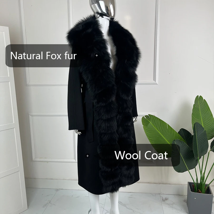 معاطف فرو الثعلب الطبيعي الكشمير الصوف الفراء سترة الكشمير الشتاء معطف الفرو الحقيقي الخريف سيدة عالية الشارع ملابس خارجية