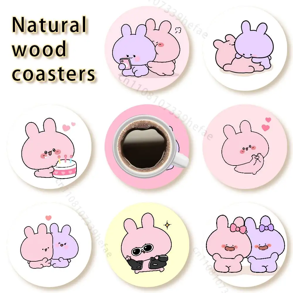 

Cute A-Asamimichan Style Vintage 4in Wooden Coasters Coffee Tea Cups Home Decor Christmas New Year Party Gift