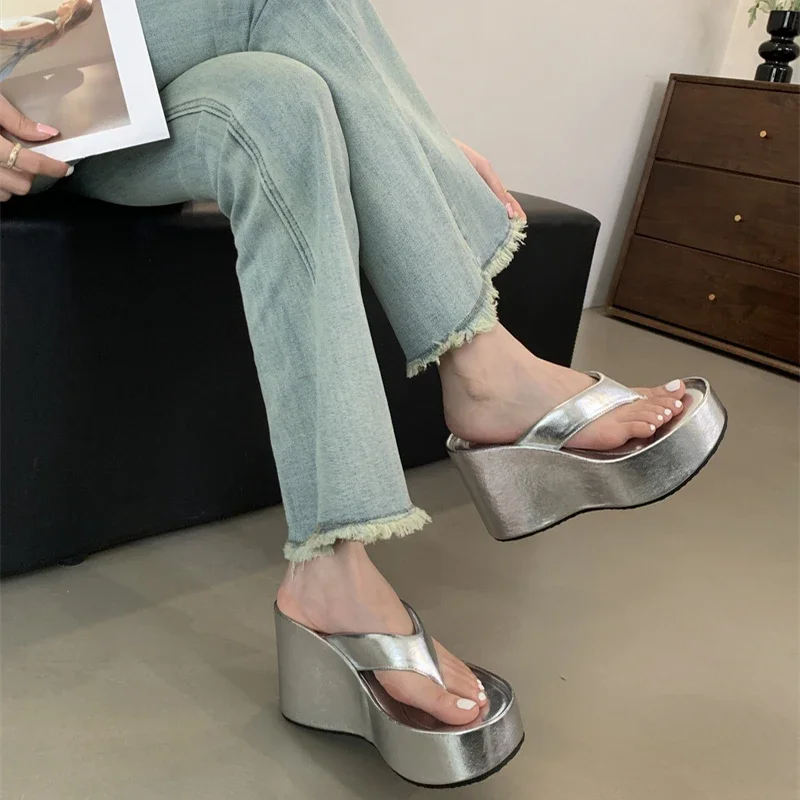 Summers Chunky Women Slippers Fashion Elegant Clip Toe Platform Wedges Heel Slides Shoes Ladies Casaul Outdoor Beach Sandalias