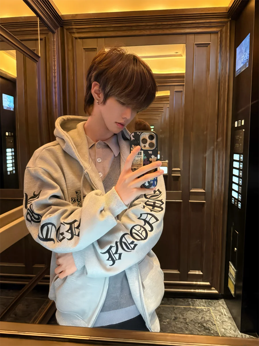 

American Sle Hooded Thiened Sweatirt Cardigan ex Autumn Winter Zipper Couple's Faion Outerwear Wfle Pattern