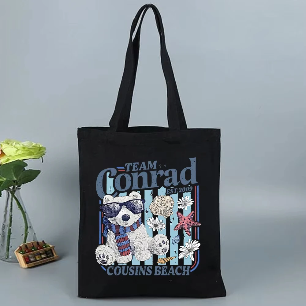 

Team Conrad Junior Mint Bear Graphic Shopping Bag Canvas Shopper Bag Girl The Summer I Turned Pretty Shoulder Tote Bags
