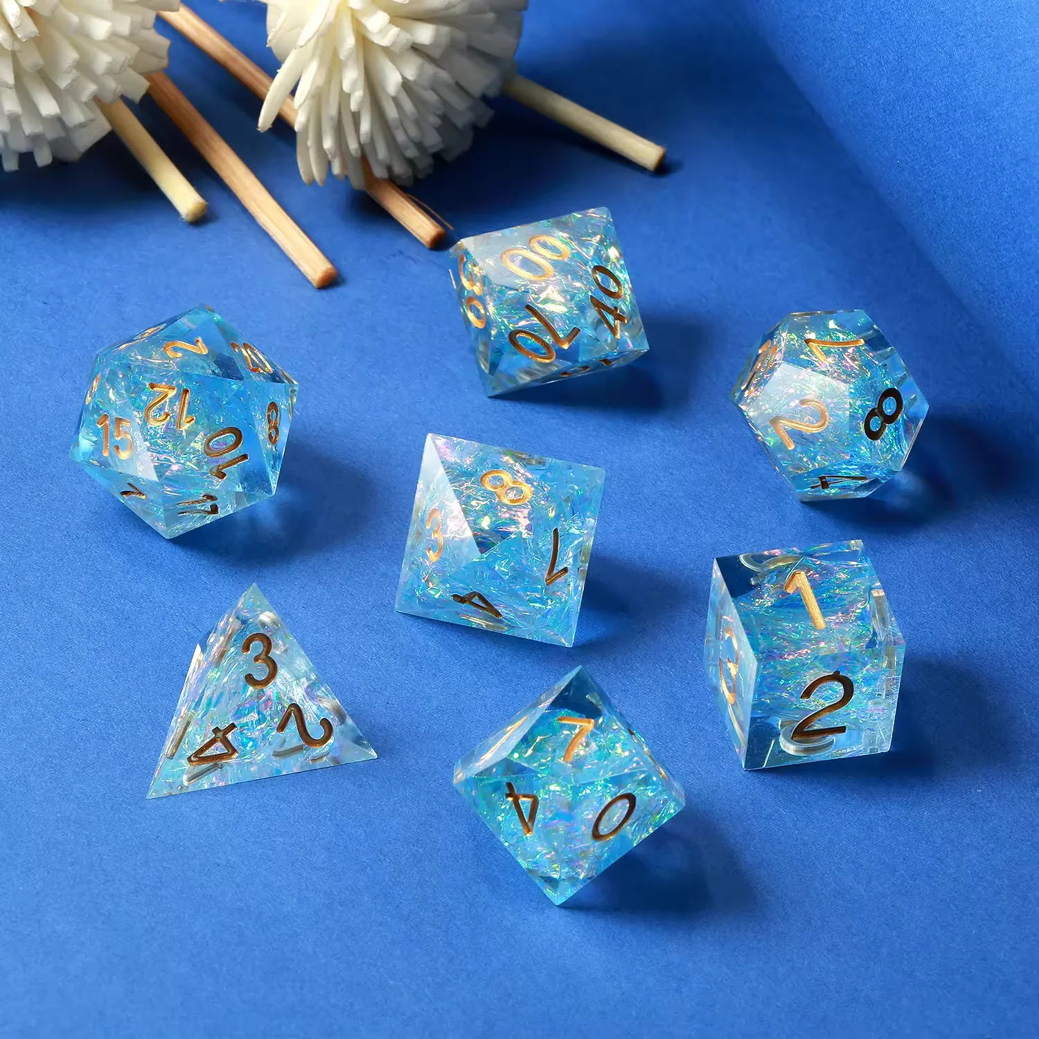 

Dice Set for TTRPG Dice Dames DND Dice Set Blue Dice D20 7pcs Dungeons and Dragons Dice Set