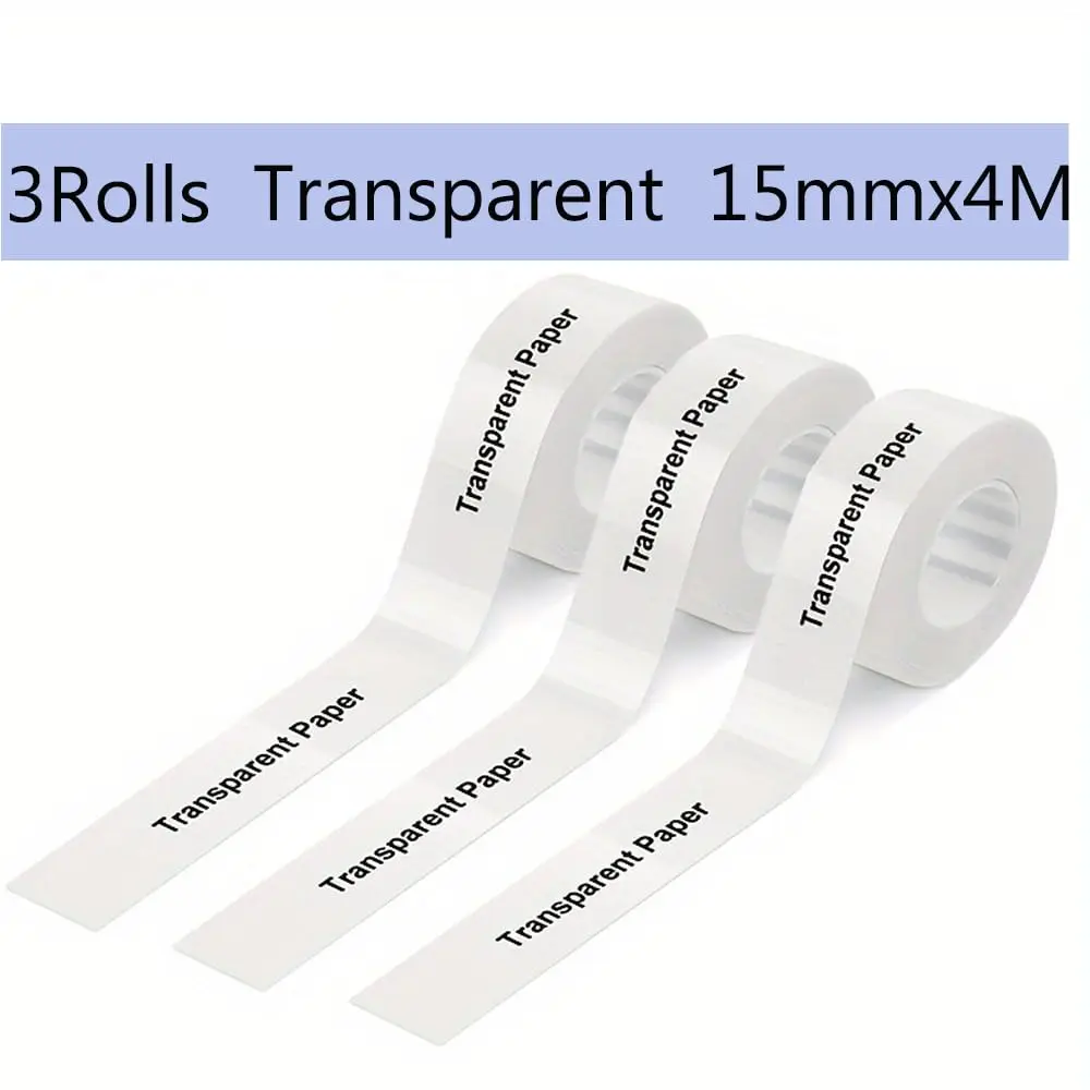 3 Rolls Clear D30 Continuous Labels 15mm X 4M Compatible with Label Maker Model D35 Q30 Q31 Q32 Q30S Thermal Sticker Paper