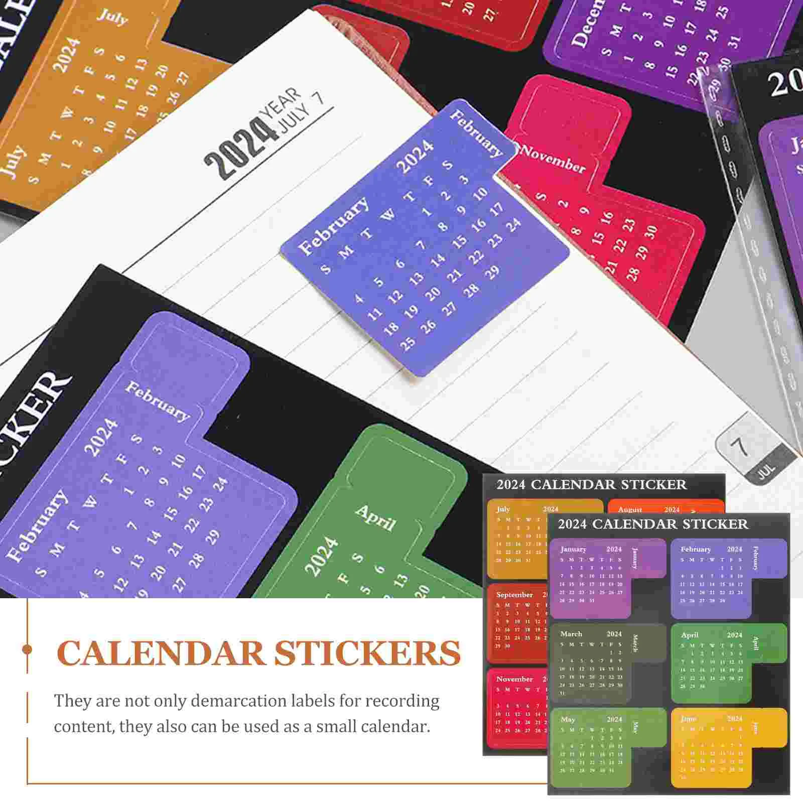 12 Sheets 2024 Index Portable Labels Self-adhesive Monthly Stickers Schedule Calendar Planner Notebook