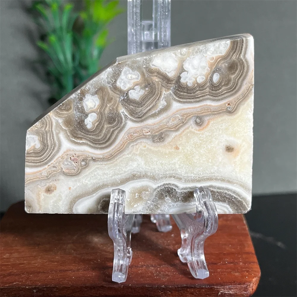 Crystal Natural Stone Stripe Lace Slab Mineral Samples Specimen Home Quartz Geode Minerals Energy Decoration Beauty +Stand