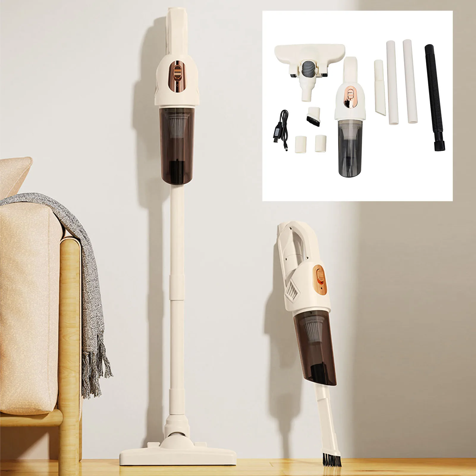 Cordless Stick Vacuum Cleaner Handheld Powerful Suction 270° Rotatable Brush 10000PA Washable Filter Household Car Vacuum Cleane