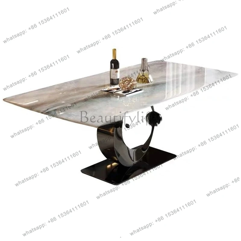 Supercrystalline stone dining table household small apartment modern simple living room high-end western restaurant dining table