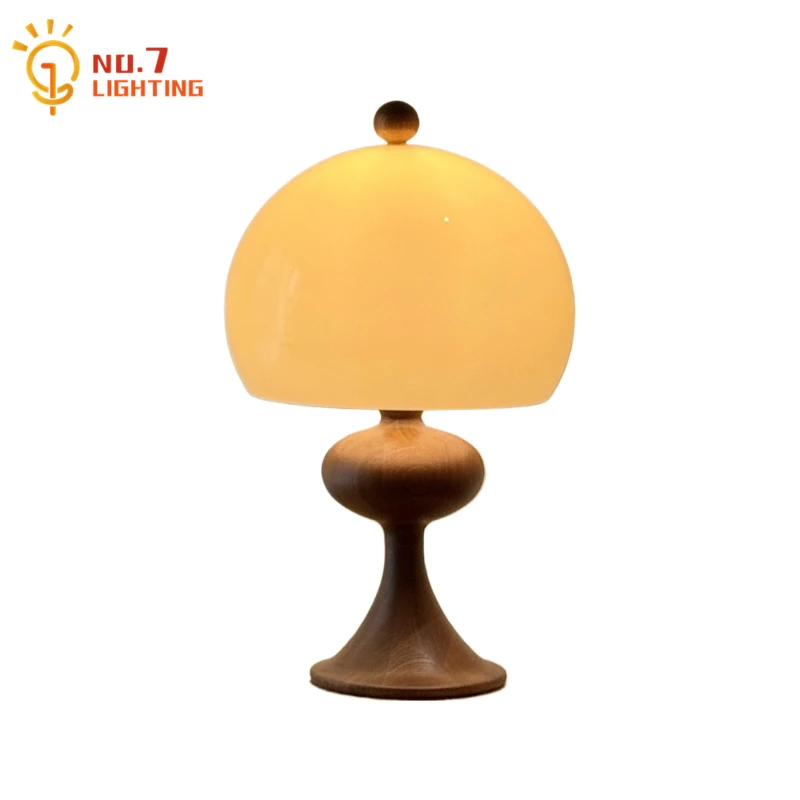 

American Retro Ash Wood Bubble Glass Table Lamp LED E27 Atmosphere Medieval Designer Hanging Lamp Living Room Bedroom Bedside