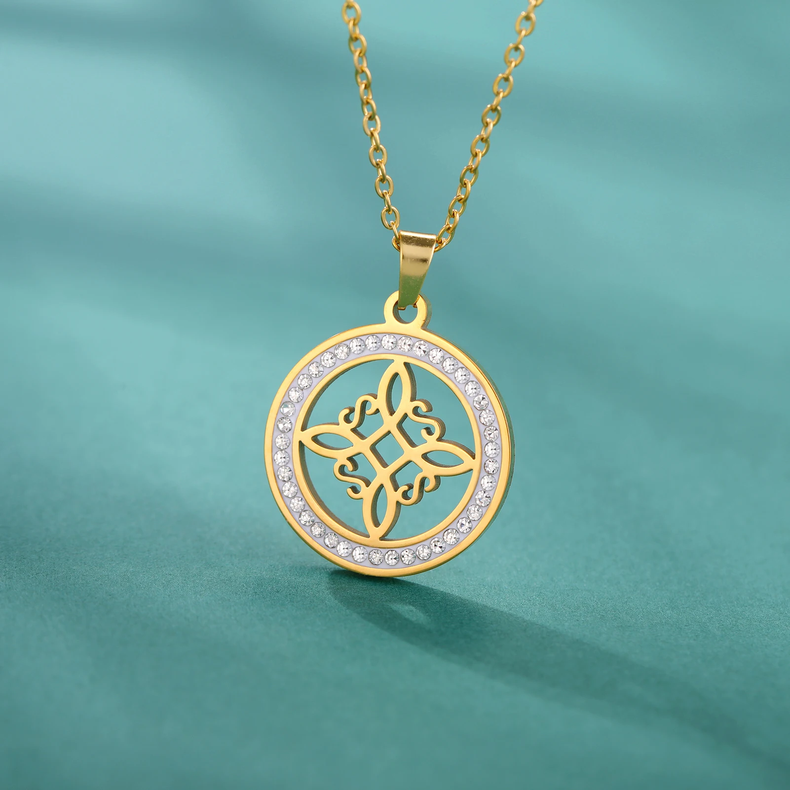 Skyrim Hexerei Hexen knoten Halskette Edelstahl klar Zirkon runde Anhänger Halsketten Amulett Wicca Schmuck Geburtstags geschenk – Detail 16