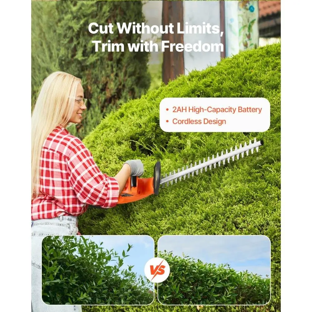 Cordless Electric Hedge Trimmer 20V Battery Powered Dual Blade 20inch Bush Cutter Pruner Tool