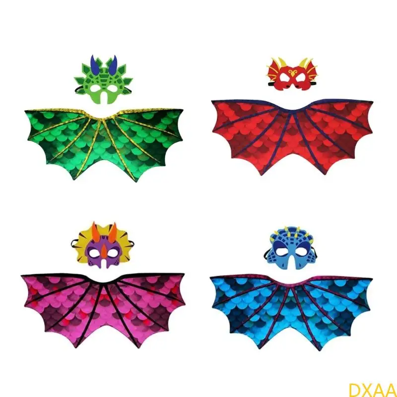 

DXAA Dinosaur Wing Cloak Dinosaur Mask Halloween Dragon Cosplay Accessories for Kid