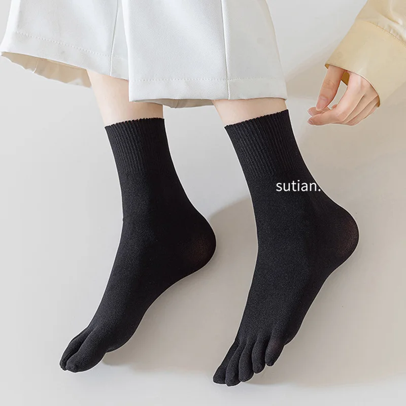 4 Pairs Women Thin Toe Silk Short Socks Summer Nylon Solid Loose Sweat-Absorbing Quick-Drying Breathable soft 5 Finger Socks