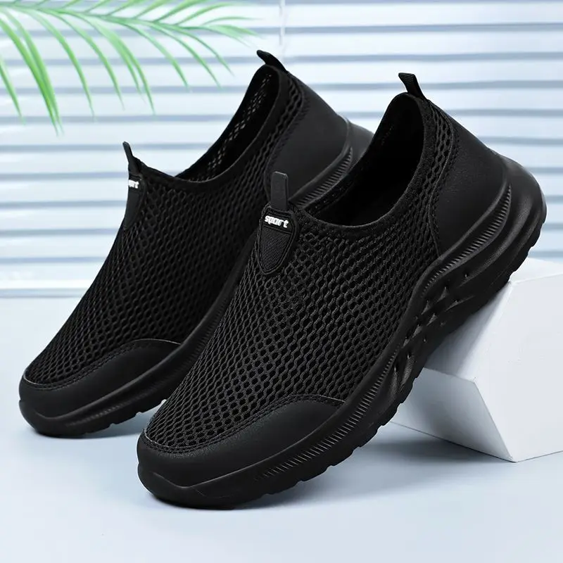 Men's summer new mesh breathable and non-smelly feet casual shoes one pedal gift large size dad shoes