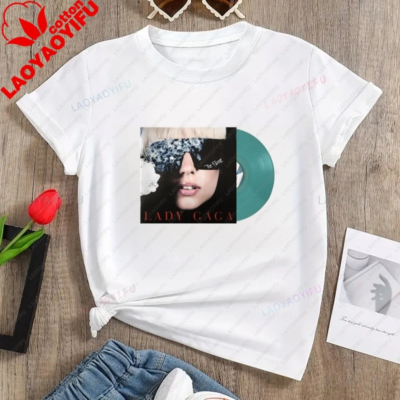 Singer Lady Gaga Classic Poster Printed Shirt, Fans Everyday Street Wear,women's Spring and Summer Casual Fashion Cotton T-shirt