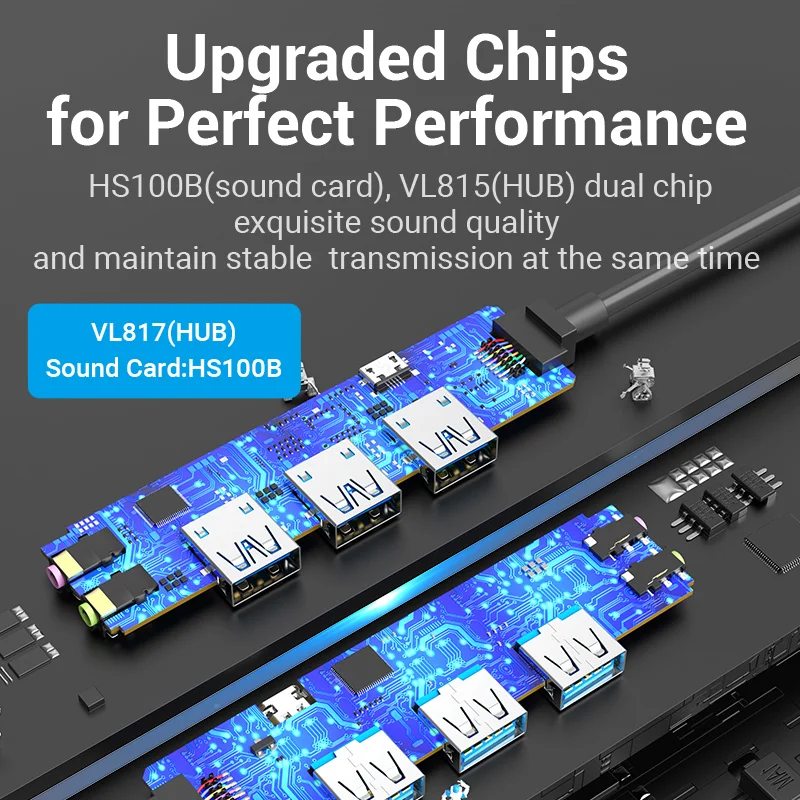 Vention USB 3.0 허브 2 in 1 외장 스테레오 오디오 어댑터 (노트북 PC용) 3.5mm 오디오 잭 헤드폰 마이크 USB 사운드 카드