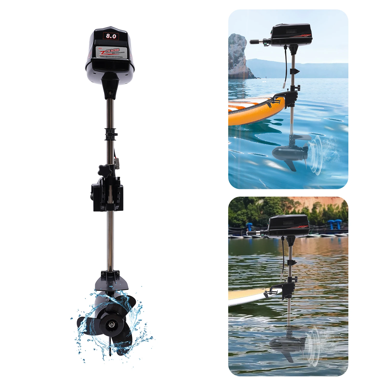 48V Boats Electric Outboard Motor 2200W 8HP 3000rmp Copper Core Brushless Motor Low Noise Engine for Inflatable Fishing Boats