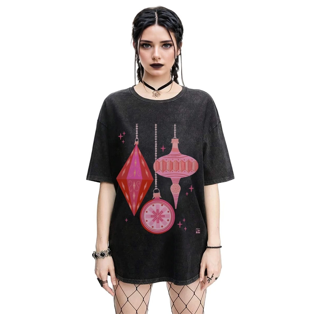 

Gothic Washed Tee Y2K Graphic T-shirt Ornament Premium Cotton High Quality Oversize Washed Tee Festive Print Trendy Y2K Style