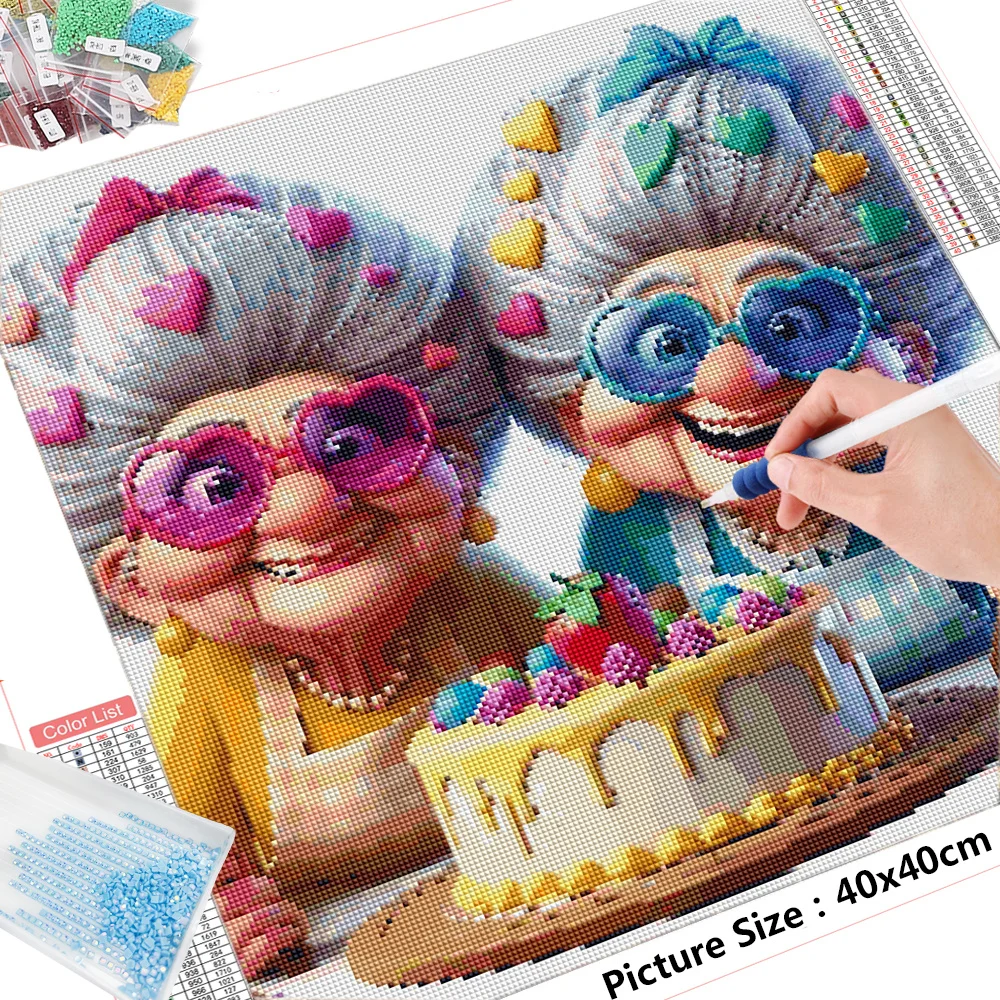 HUACAN Diamond Painting Grandma Embroidery Cross Stitch Grandpa Picture Rhinestones Old Lady 5D DIY Mosaic Home Decor