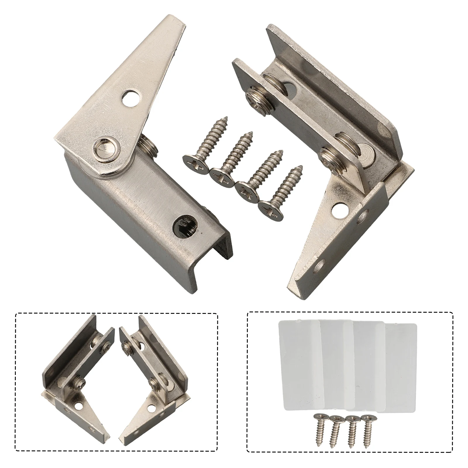 Glass Cabinet Hinge Pair Non-perforated Design for 5mm 8mm Glass Doors Used in Display Cases and Kitchen Bath Installations