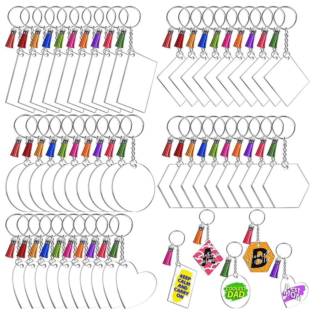 

200pcs DIY Acrylic Keychain Set Transparent Acrylic Keychain Blanks Pendants Tassel Keychain Personalized DIY Crafts Projects