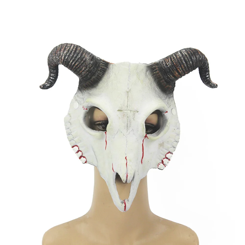 Demon Mask Halloween Masquerade Horror Sheep Skull Horn Head Mask Ram Horn Goat Skull Mask Halloween Party Cosplay Costume Decor