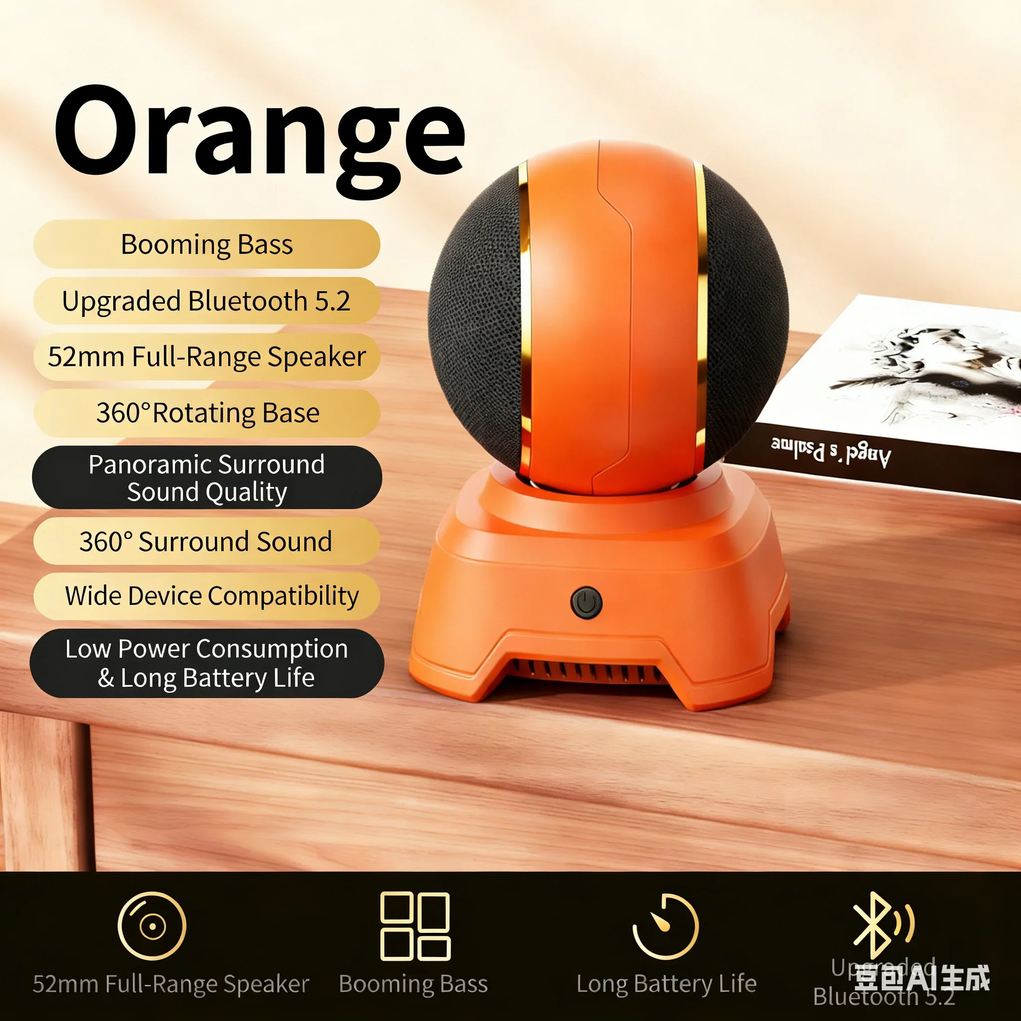 

Мини-динамики Bluetooth 5.2, стерео объемный бас 2.0, высокоэластичная диафрагма 40 мм, портативный динамик для кемпинга/вечеринки/дома