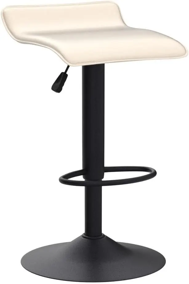 Ajustável PU Leather Airlift Barstools, Backless Cozinha Counter Altura Cadeira, Modern Swivel, Sala de jantar, Preto