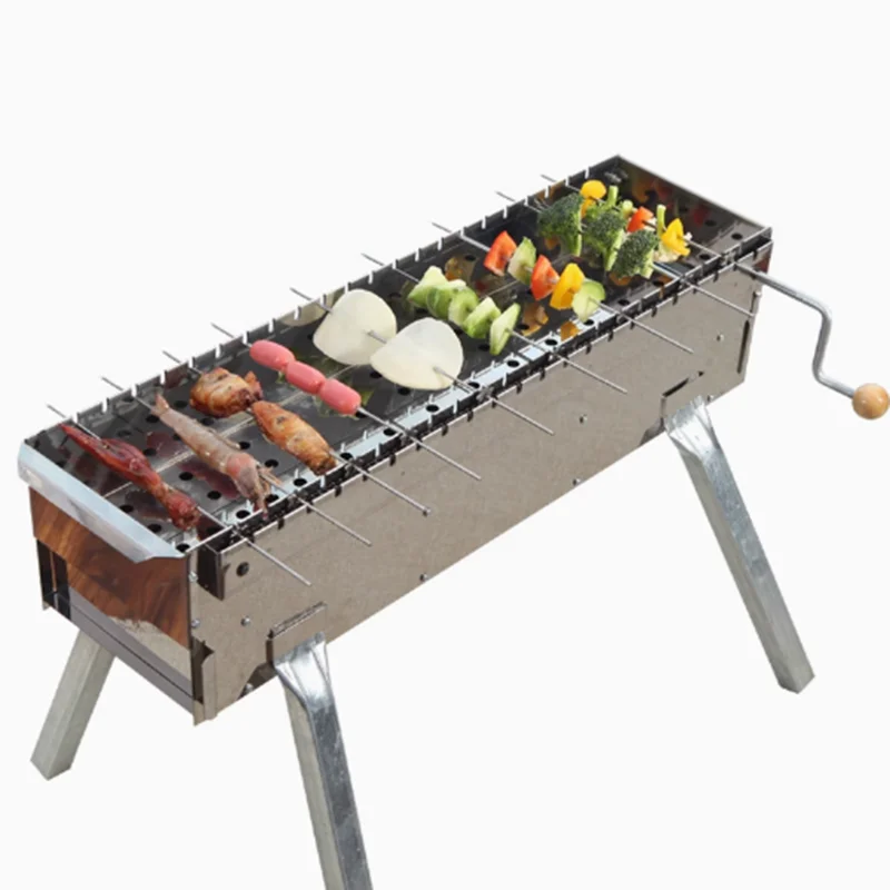 Outdoor home outdoor barbecue grill, portable stainless steel barbecue grill, semi-automatic rotating barbecue grill, charcoal s