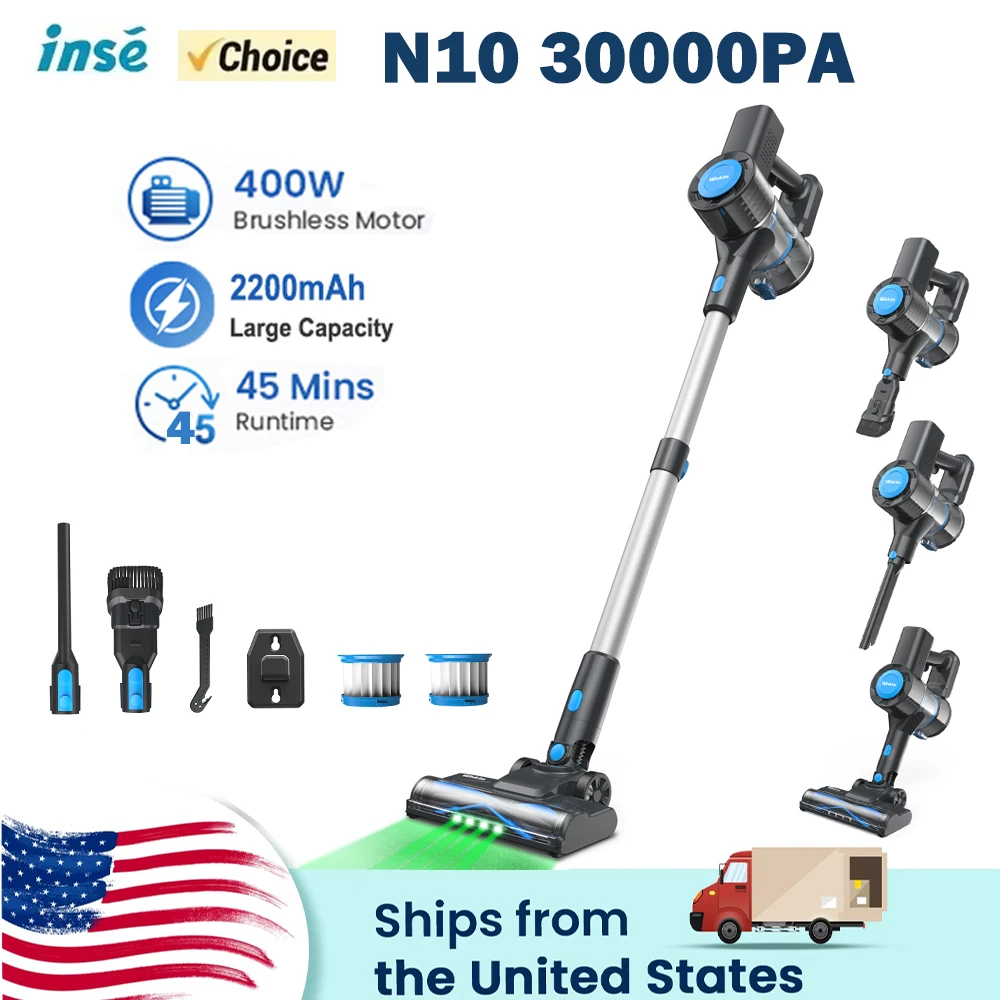 INSE N10 Cordless Vacuum Cleaner 30Kpa Ultra Lightweight Handheld Stick Vacuum 40 Mins Runtime 1.2L Dust Cup for Carpet Pet Hair