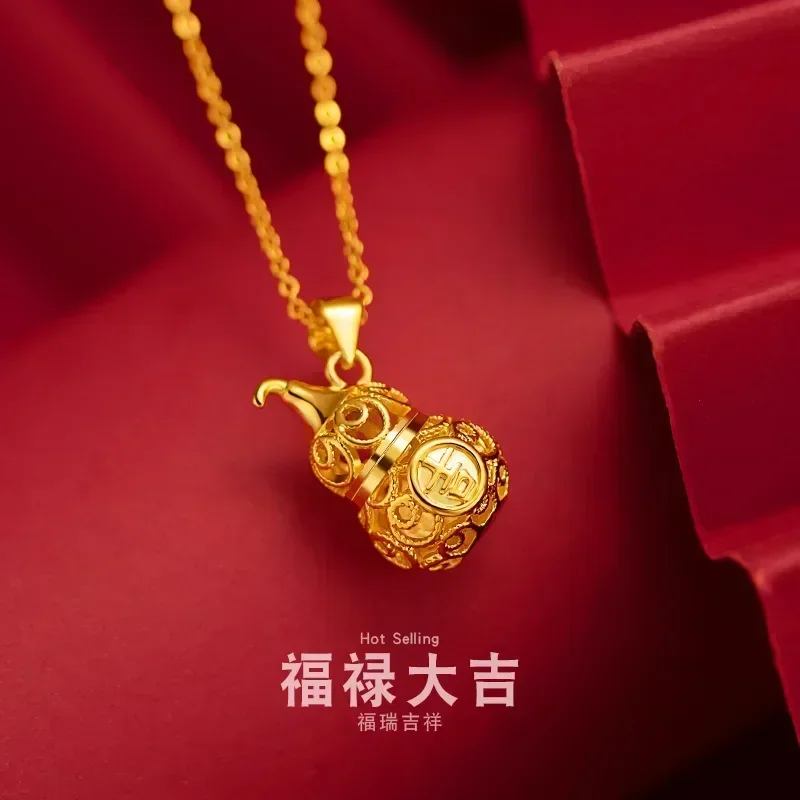Eldorado Gold  9999 Real Gold 24K Gourd Necklace Clavicle Chain Women's Gold Hollow Daji Gourd Pendant