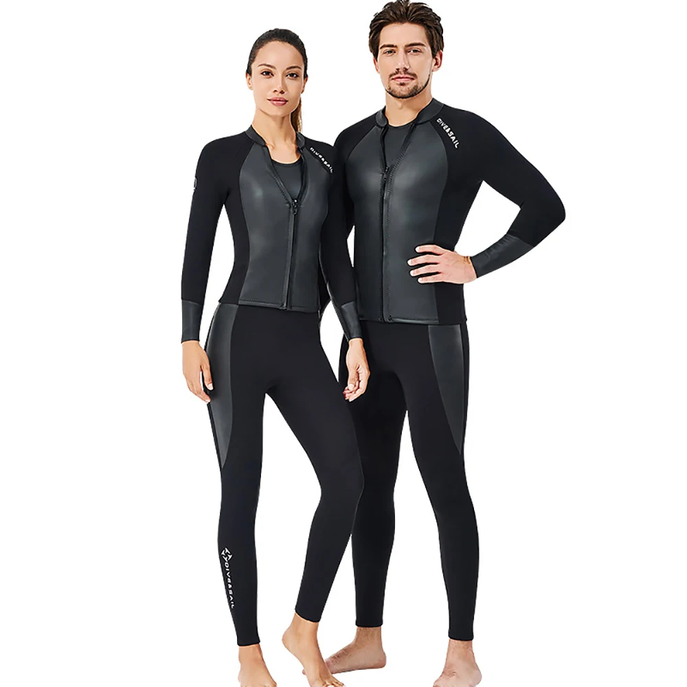 2MM Neoprene Men Women Wetsuit Jacket + Pants Two Piece Set Split Smoothskin Long Sleeve Bathing Swimming Surf Scuba Diving Suit