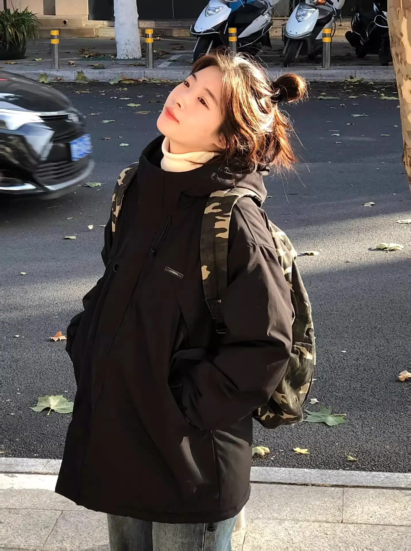 

Bla Cotton Jaet Women's Winter Thiened Loose Workwear Coat Zipper Closure Long Sve Hooded Commute Sle Outerwear