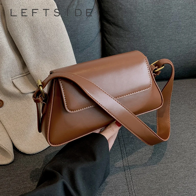 Linke Seite Retro einfarbige Umhängetaschen für Frauen 2023 Winter Pu Leder Dame Achsel Tasche Vintage Handtaschen und Geldbörsen