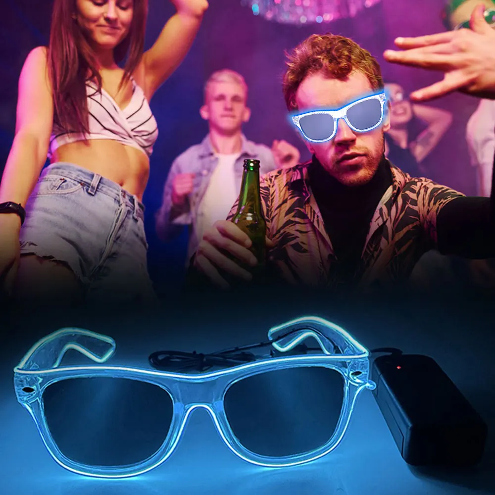 LED Luminous Glasses EL Wire Glowing Glasses Neon LED Light Up Sunglasses Glow in The Dark Party Supplies Party Favors for Kids