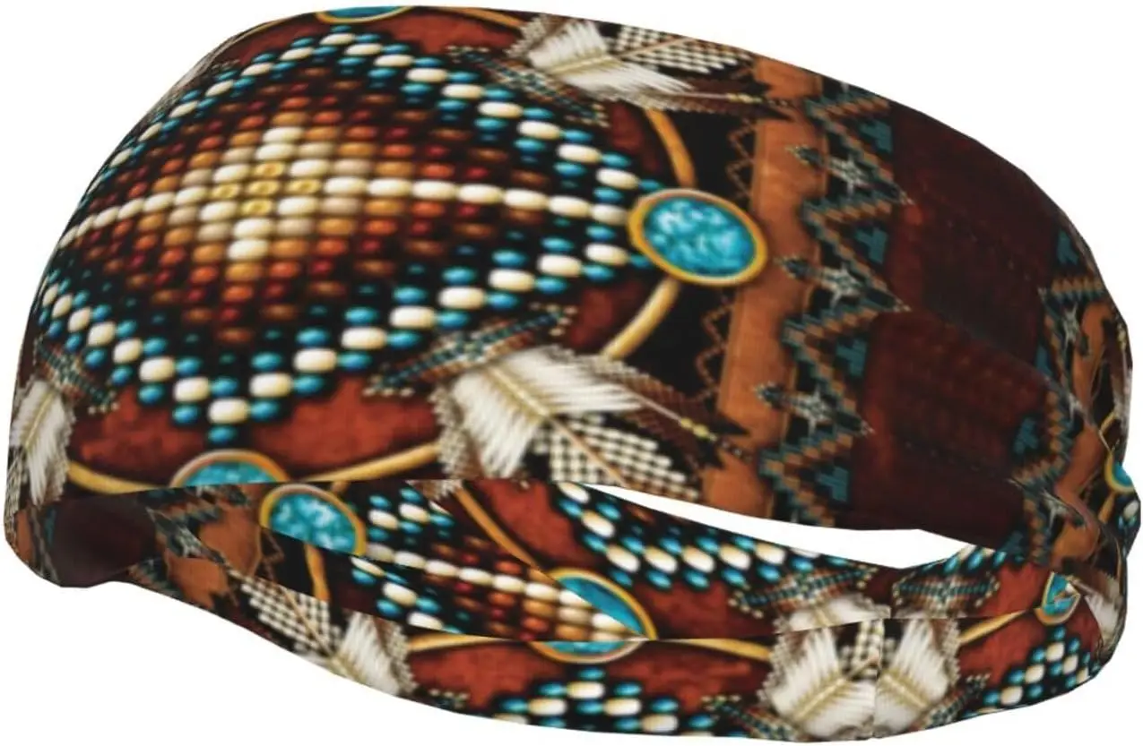 

Indian Native American Headbands Men Women Retro Sweatband Sports Headband for Running, Yoga Workout