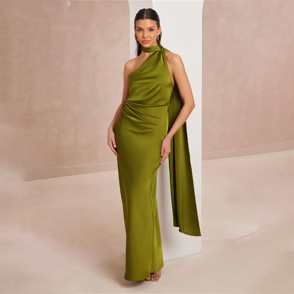 

Luxurious Women's Evening Dresses 2025 Halter Sleeveless Pleated Straight Dress Prom Dresses Formal Party Gowns Cocktail Dresses