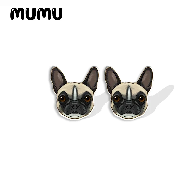 2023 New Black White Bulldog Head Acrylic Stud Earring Animal Earrings Resin Epoxy Jewelry Gifts Friend