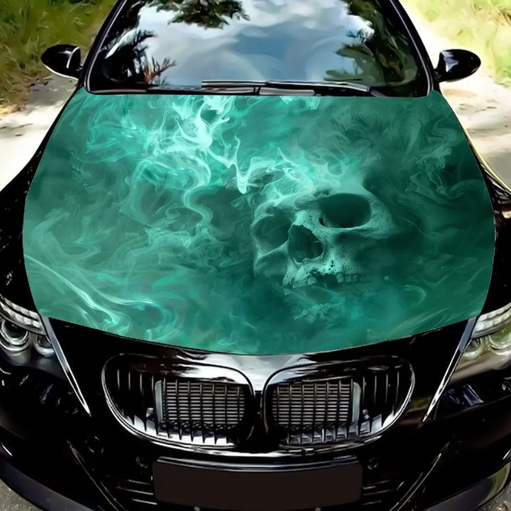 

Наклейка на капот автомобиля с зеленым дымом и черепом, прочный материал ПВХ, самоклеящаяся для автомобилей, мотоциклов, грузовиков - подходит для художественных вен