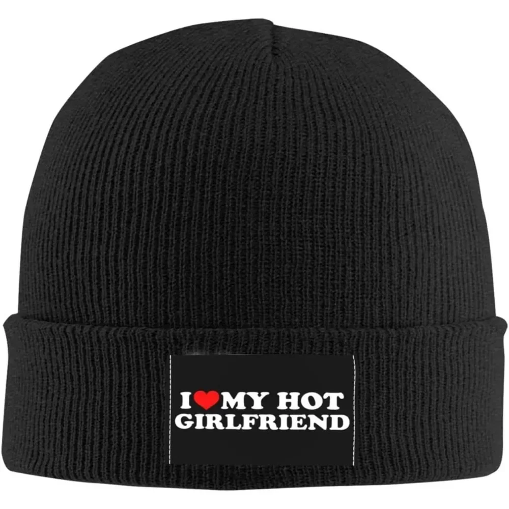 Heart I Love My Hot Girlfriend Black Men Beanie Hats for Women Slouchy Knit Skull Cap Warm Hats Guys Winter Beanie Cap