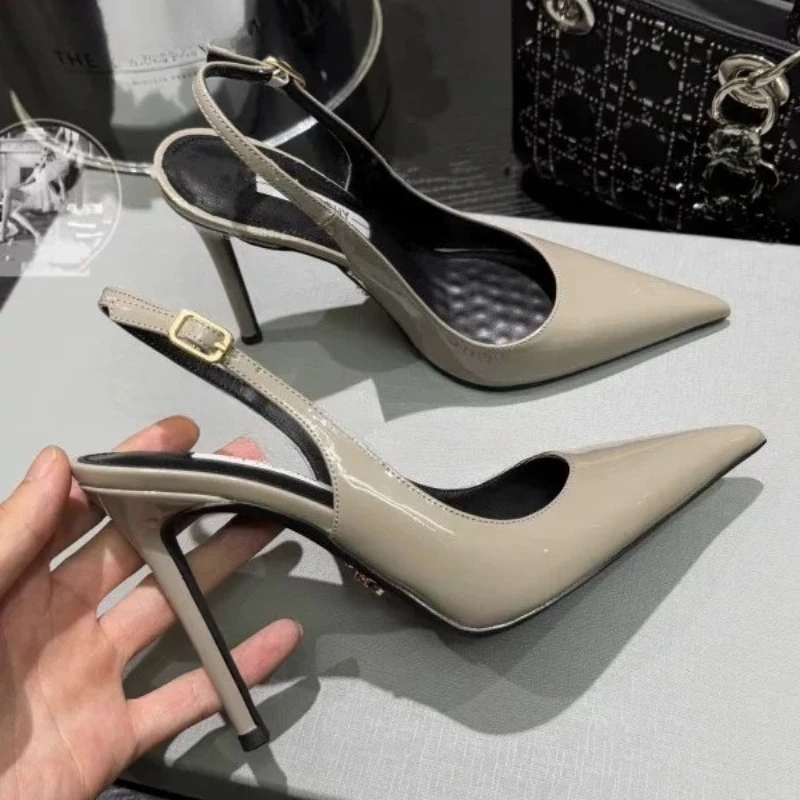 Yuejinlong - Sandalias de Tacón Alto Color Gris Taupe, Elegantes y Sexys con Punta en Pico, Tira en el Tobillo y Diseño Slingback, para Oficina y Fiestas, Nuevo 2026