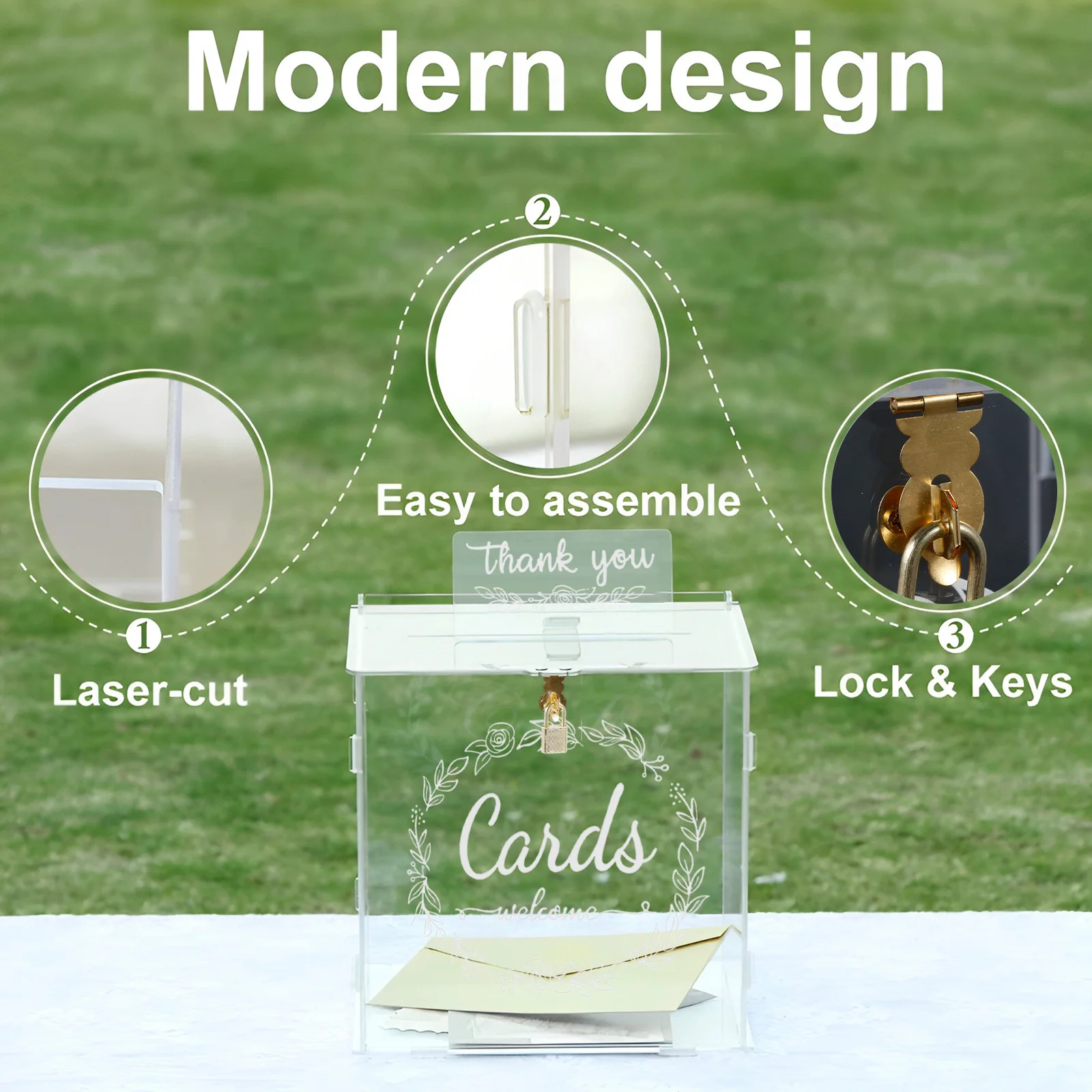 Acrylic Card Box Clear Wedding Box with Lock and Slot Sturdy