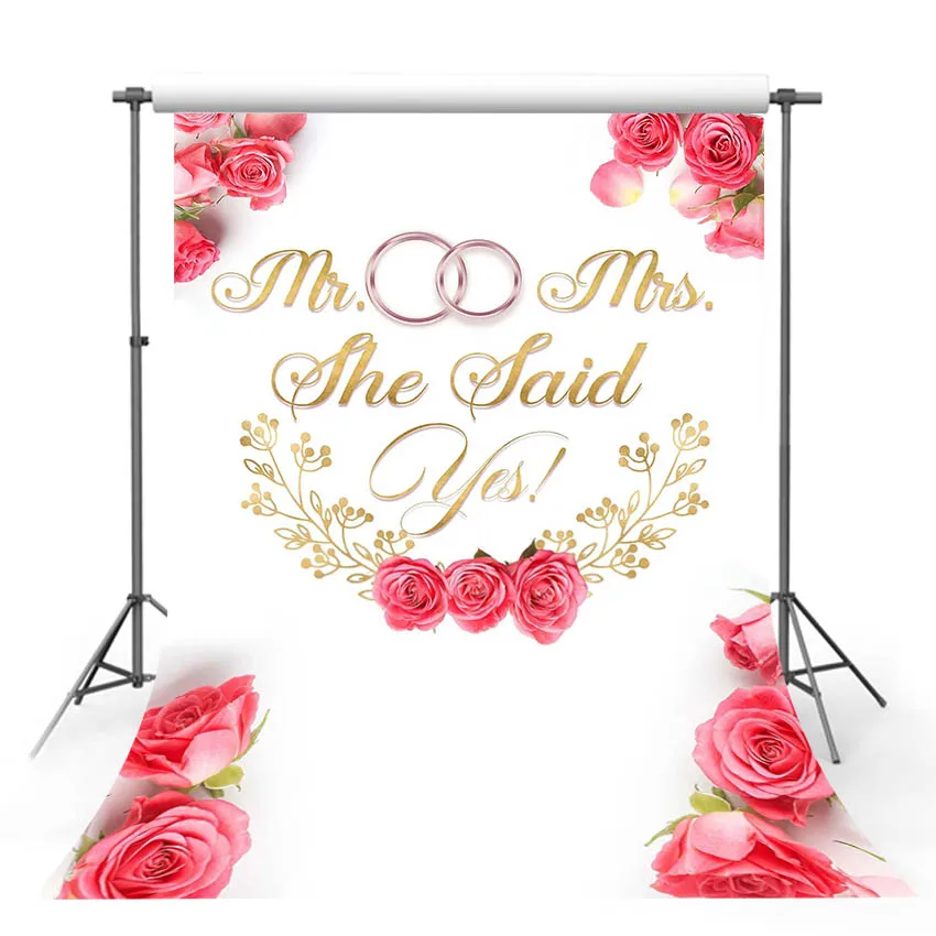 

She Said Yes Photo Background Engagement Party Wedding Bridal Shower Photography Backdrop Red Rose Gold Ring Decor Banner