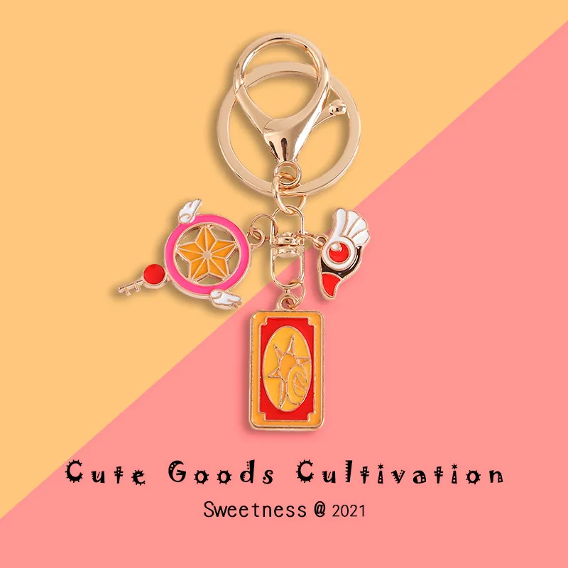 Cartoon Card Captor Sakura Keychain Star Moon Luna Cat Handmade diy Jewelry Trinkets Car Bags Keyholder Key Chains Gift